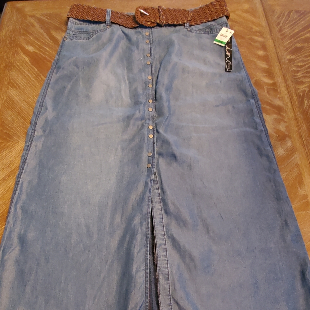 NWT International Concept INC Front Slit Denim Maxi Skirt